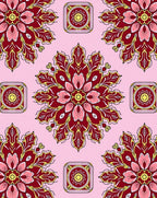 Red Floral Medallion Square Tile Rug
