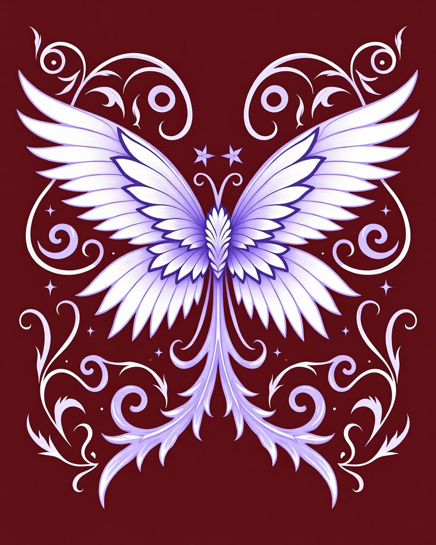 Ornate Lavender Winged Creature Swirls Rug