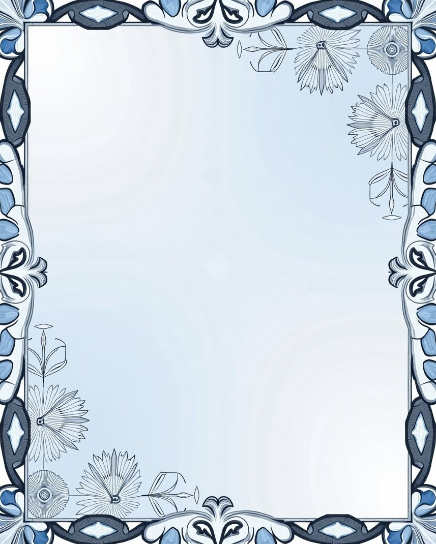 Light Blue Floral Art Nouveau Border Rug