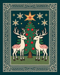 Vintage Christmas Tree Reindeer Garland Rug