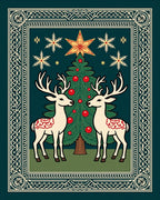 Vintage Christmas Tree Reindeer Garland Rug