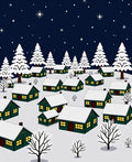 Winter Village Snowy Night Illustration Rug