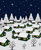 Winter Village Snowy Night Illustration Rug