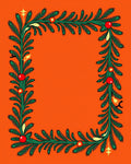 Festive Green Pine Garland Red Ornaments Rug