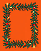 Festive Green Pine Garland Red Ornaments Rug
