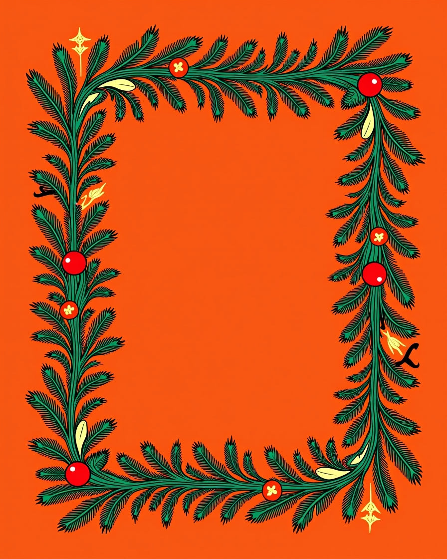 Festive Green Pine Garland Red Ornaments Rug