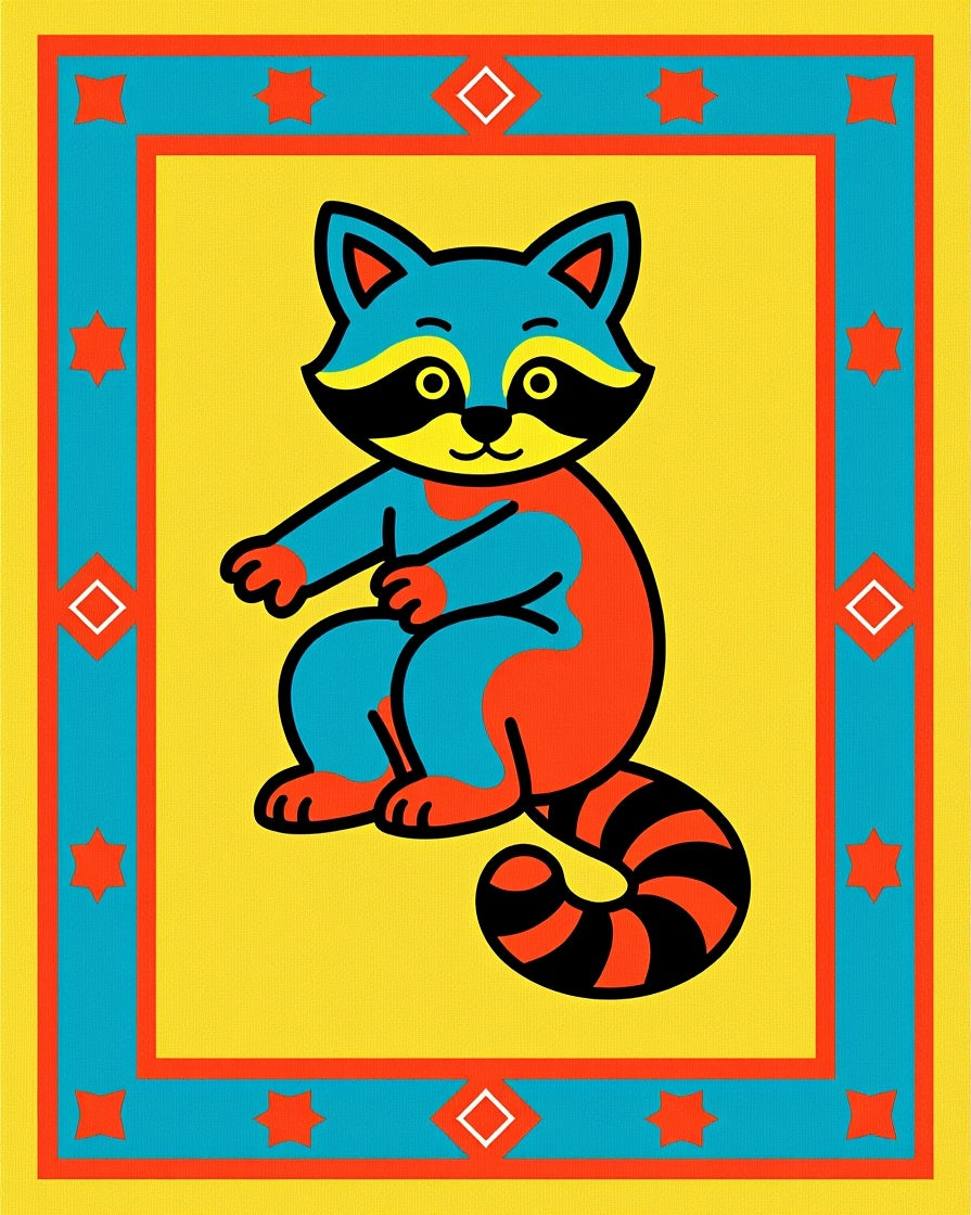 Bright Raccoon Geometric Border Rug