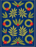 Deep Blue Christmas Wreath Poinsettia Rug
