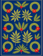 Deep Blue Christmas Wreath Poinsettia Rug