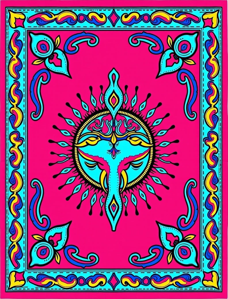 Vibrant Pink Bird Sunburst Frame Rug