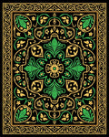 Ornate Emerald Gold Botanical Border Rug