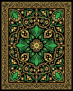 Ornate Emerald Gold Botanical Border Rug