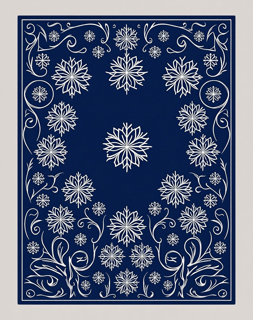 Deep Blue Snowflake Garland Rug