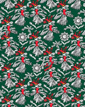 Emerald Green Red White Floral Flock Rug