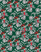 Emerald Green Red White Floral Flock Rug