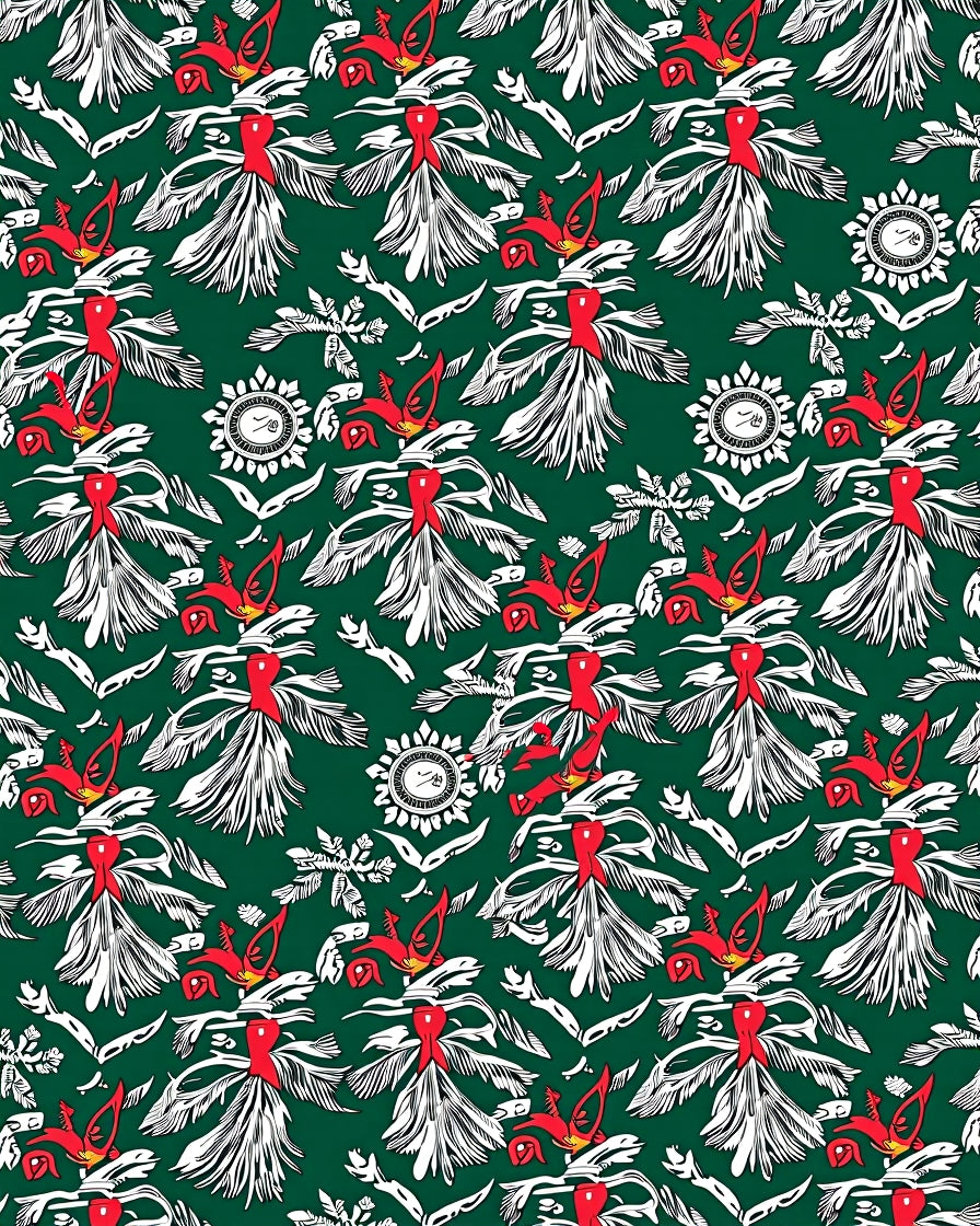 Emerald Green Red White Floral Flock Rug