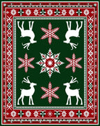 Winter Red Snowflake Deer Garland Rug