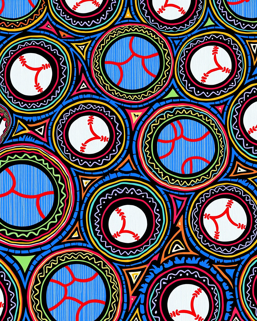 Colorful Circular Baseball Motif Rug