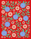 Vibrant Red Floral Whimsical Garden Rug
