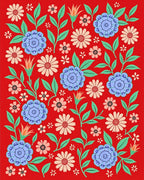 Vibrant Red Floral Whimsical Garden Rug