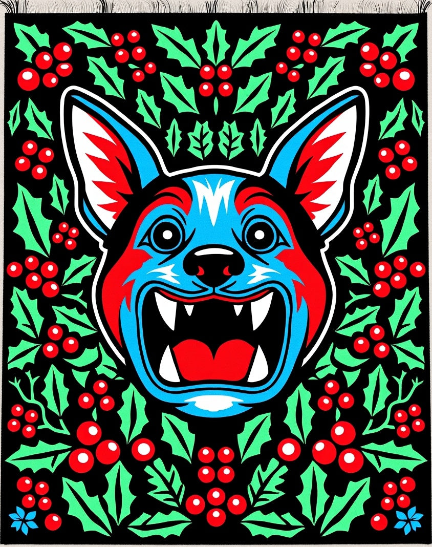 Bold Cyan Red Wolf Holly Rug