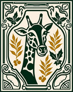 Dark Green Giraffe Botanical Art Nouveau Rug