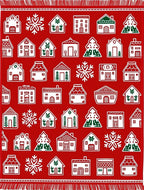 Fiery Red Village Snowflake Landscape Rug