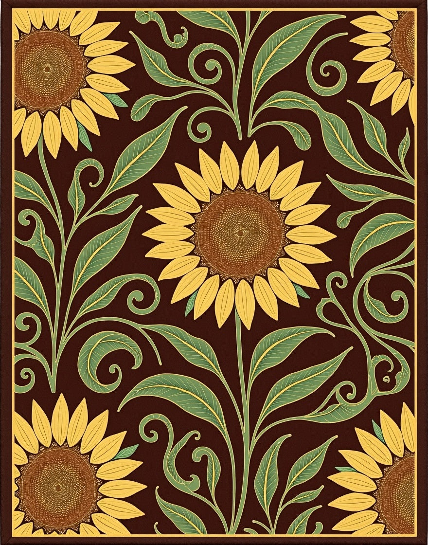 Yellow Sunflower Garden Brown Floral Rug