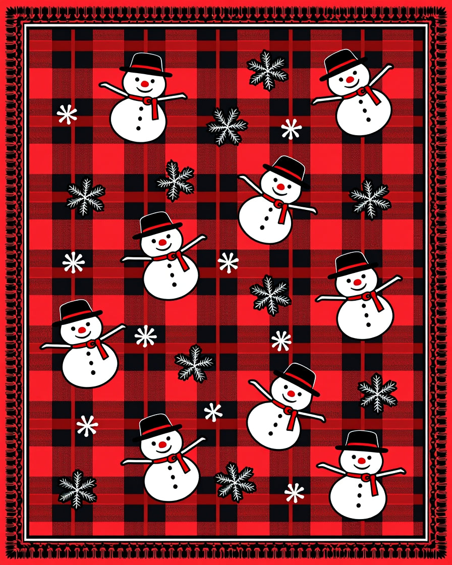 Red Buffalo Plaid Snowman Winter Celebration Rug