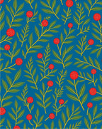Bold Red Berry Leafy Branch Rug