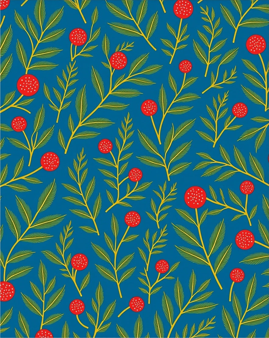 Bold Red Berry Leafy Branch Rug