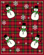 Red Plaid Snowmen and Snowflakes Accent Rug