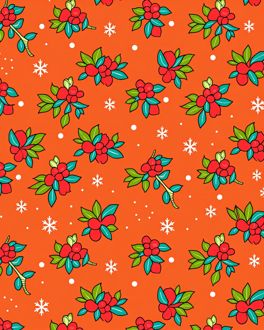 Red Berry Branch Snowflake Background Rug
