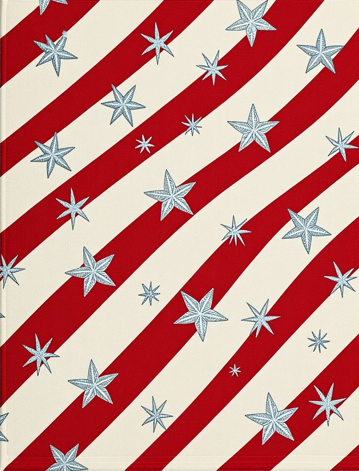 Red White Striped Starburst Arrangement Rug