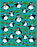 Cute Penguin Holly Berry Whimsical Rug