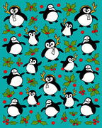 Cute Penguin Holly Berry Whimsical Rug