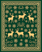 Golden Deer Snowflake Emerald Border Rug