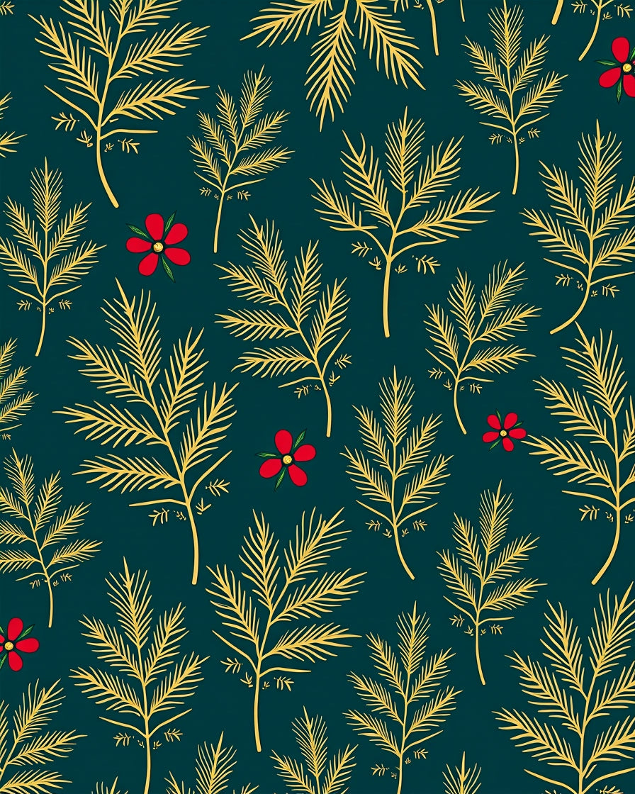 Golden Palm Fronds Red Flowers Rug
