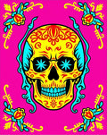 Vibrant Yellow Skull Floral Border Rug