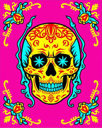 Vibrant Yellow Skull Floral Border Rug