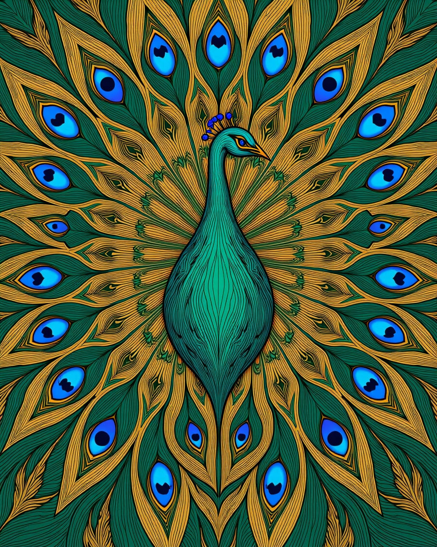 Vibrant Teal Peacock Feather Display Rug