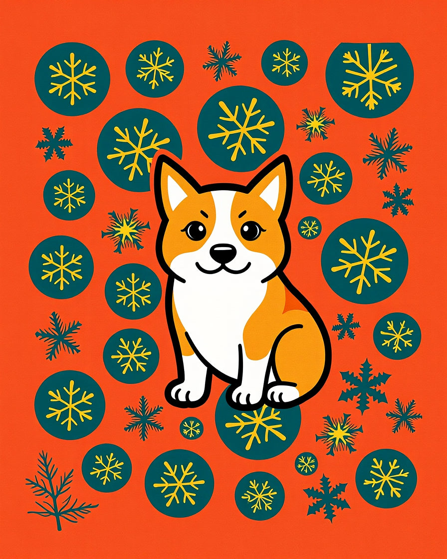Orange Corgi Snowflake Medley Rug