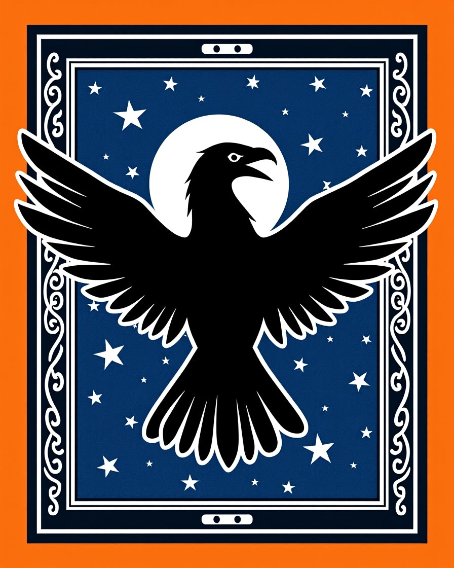 Midnight Raven Moon Celestial Scrolled Rug