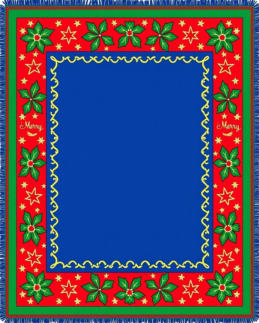 Festive Poinsettia Star Border Rug