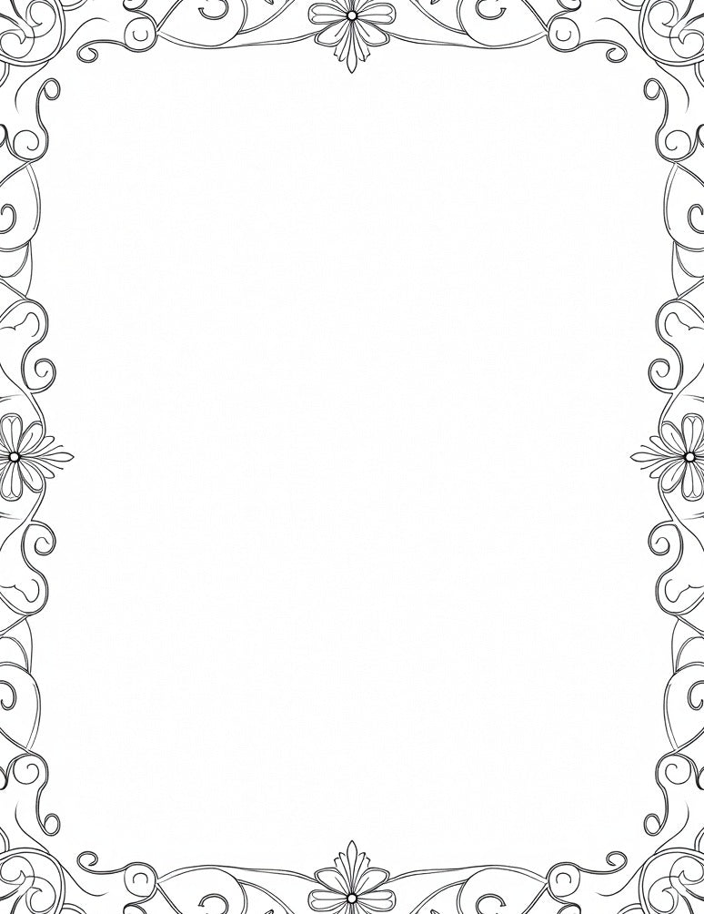 Ornate Black Scroll Floral Border Rug