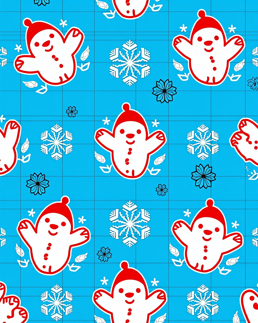 Happy Snowman Snowflakes Red White Blue Rug