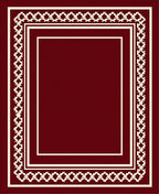 Deep Red Ivory Bordered Geometric Rug