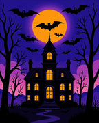 Spooky Haunted House Bat Moon Scene Rug