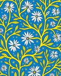 Blue Yellow Floral Branches Stars Rug