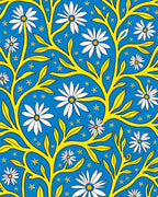 Blue Yellow Floral Branches Stars Rug